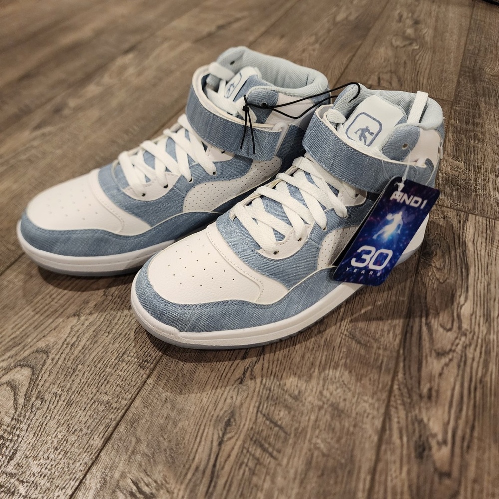 AND1 Womens High Top Basketball Sneakers Denim Size 8 Blue White
